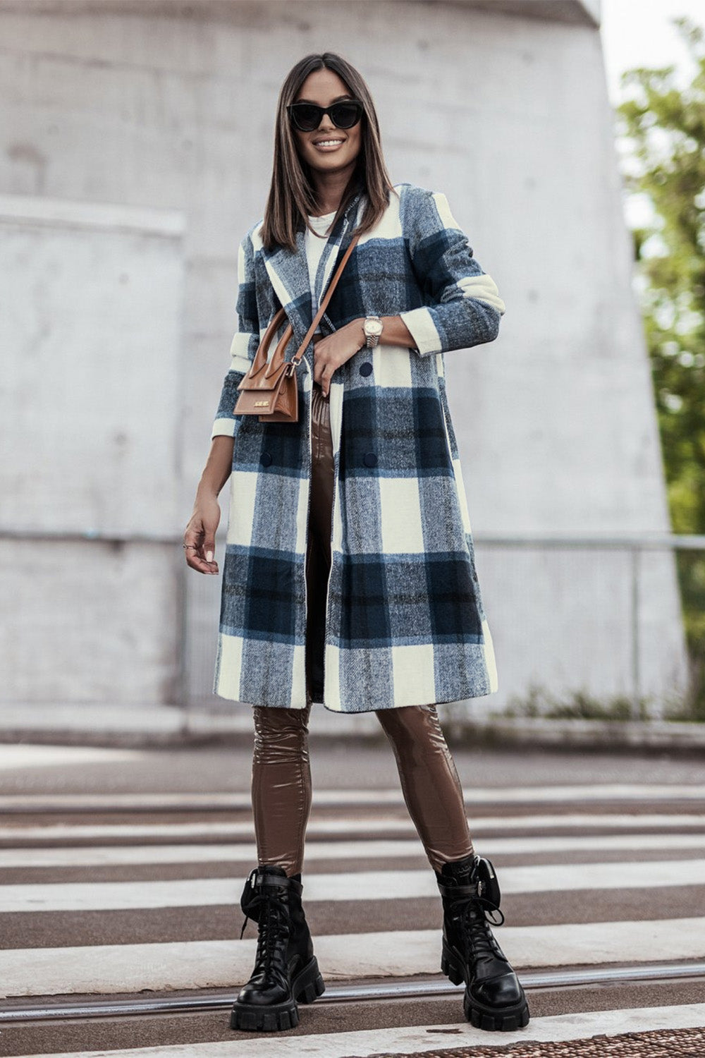 Double Take Full Size Plaid Button Up Lapel Collar Coat - MyEmpired