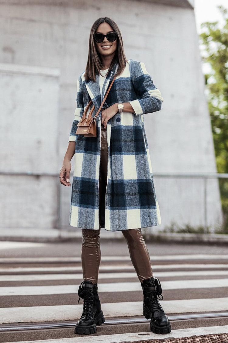 Double Take Full Size Plaid Button Up Lapel Collar Coat - MyEmpired