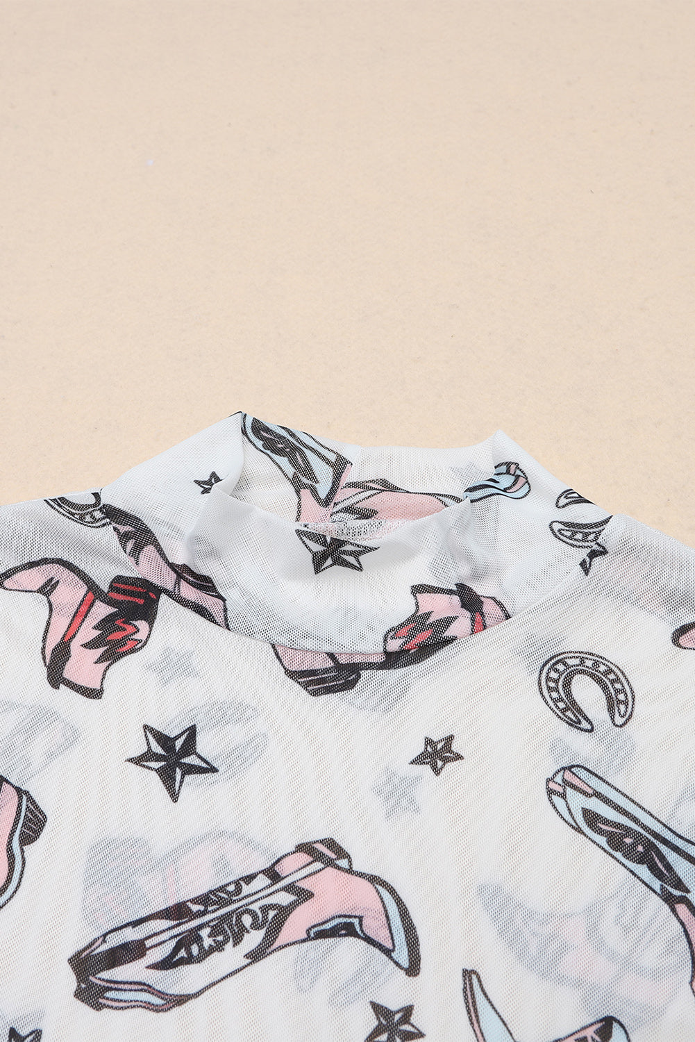 Printed Mock Neck Long Sleeve Bodysuit - MyEmpired