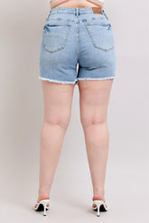 Judy Blue Full Size Tummy Control Raw Hem Denim Shorts Plus Size - MyEmpired