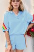 Rainbow Collared Short Sleeve Top and Shorts Set - MyEmpired