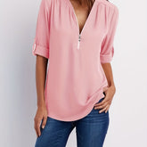 Solid V Neck Blouse - MyEmpired
