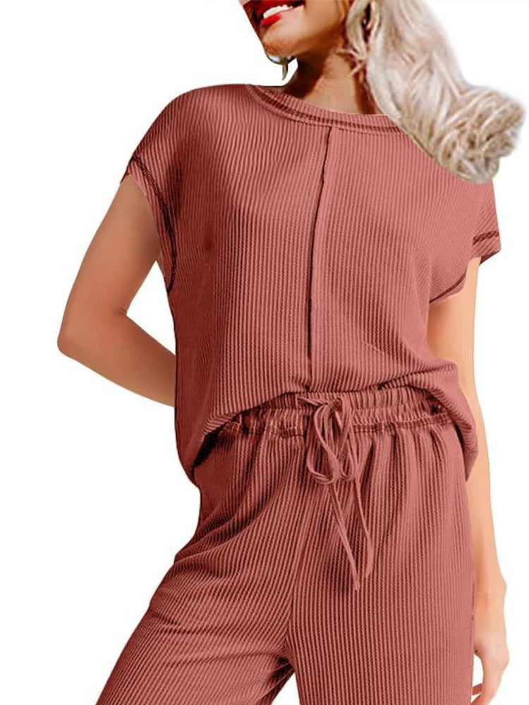 Ribbed Exposed Seam Top and Pants Set - MyEmpired