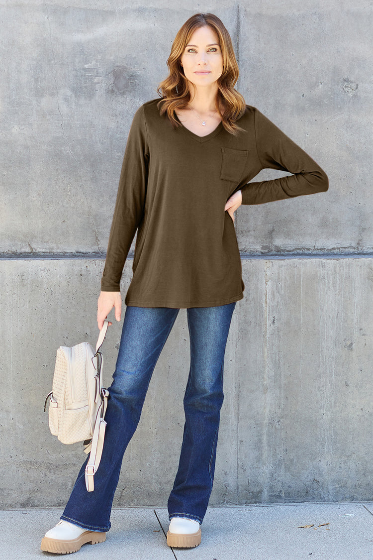 Basic Bae Full Size V-Neck Long Sleeve Top - MyEmpired