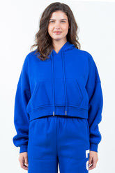 American Bazi Letter Graphic Long Sleeve Drawstring Cropped Hoodie - MyEmpired