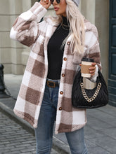 Plaid Pattern Button Front Fuzzy Coat, Elegant Long Sleeve Thermal Outerwear For Fall & Winter, Women&