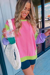 Exposed Seam Color Block Long Sleeve Sweatshirt - MyEmpired