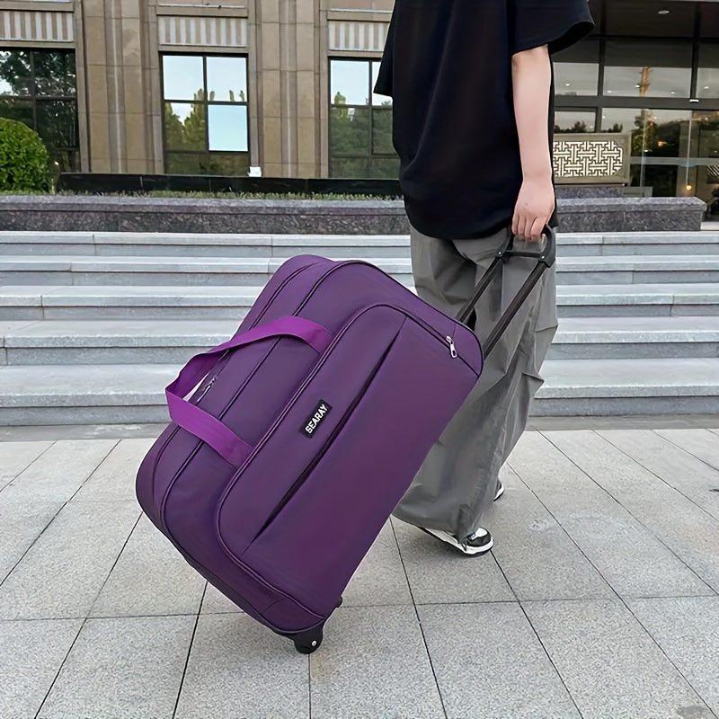 Spacious Foldable Canvas Travel Bag with Telescopic Handle - Perfect for Business Trips & Carry-On Luggage, Easy Pack Design, Available in Pink/Purple/Blue/Black