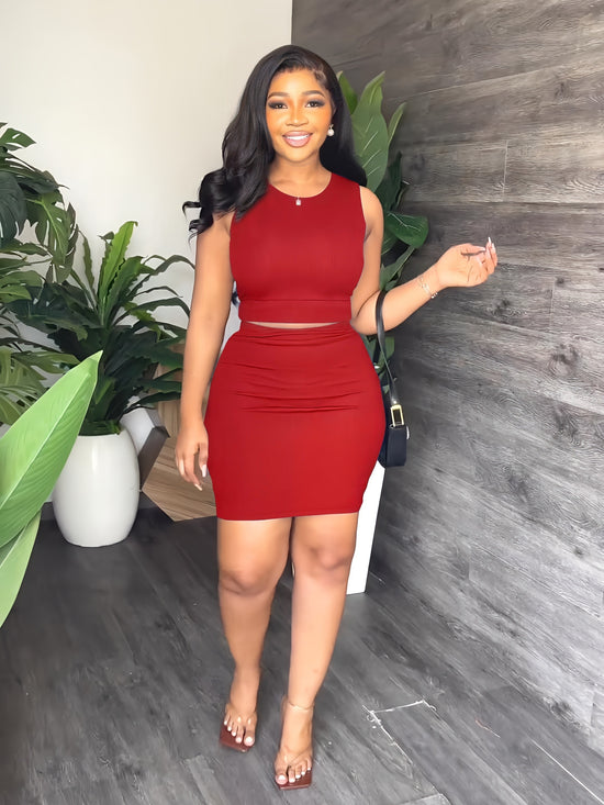 Solid Skirt 2 Piece Set, Casual Crew Neck Tank Top & Bodycon Skirt For Summer, Women&