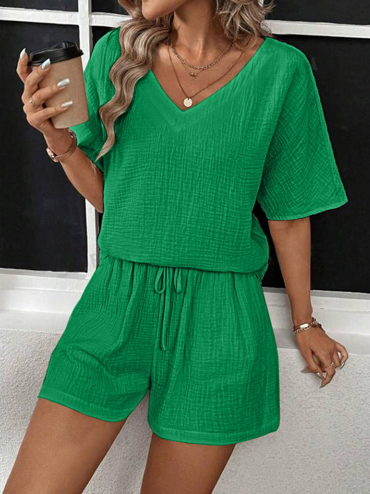 V-Neck Half Sleeve Top and Shorts Set - MyEmpired