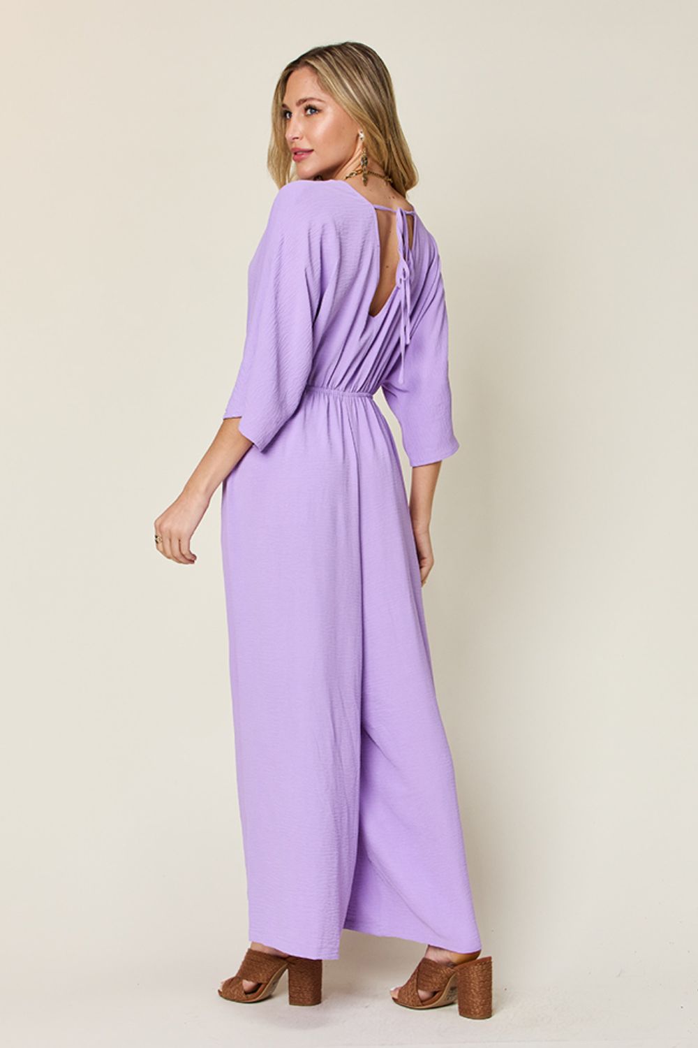 Double Take Full Size Surplice Wide Leg Jumpsuit with Pockets - MyEmpired
