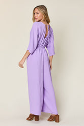 Double Take Full Size Surplice Wide Leg Jumpsuit with Pockets - MyEmpired