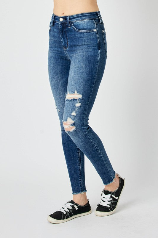 Judy Blue Full Size High Waist Distressed Skinny Jeans - MyEmpired