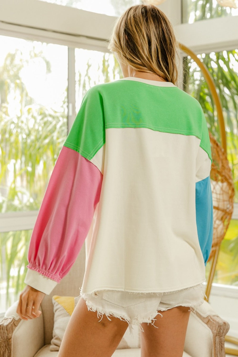 BiBi Color Block Patched Long Sleeve Top - MyEmpired