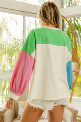 BiBi Color Block Patched Long Sleeve Top - MyEmpired