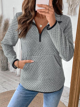 Perfee Texture Half Zip Long Sleeve Sweatshirt - MyEmpired