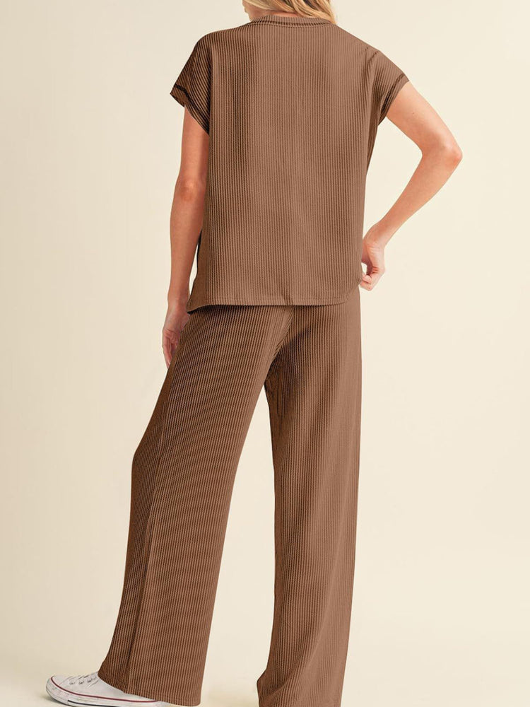 Ribbed Exposed Seam Top and Pants Set - MyEmpired