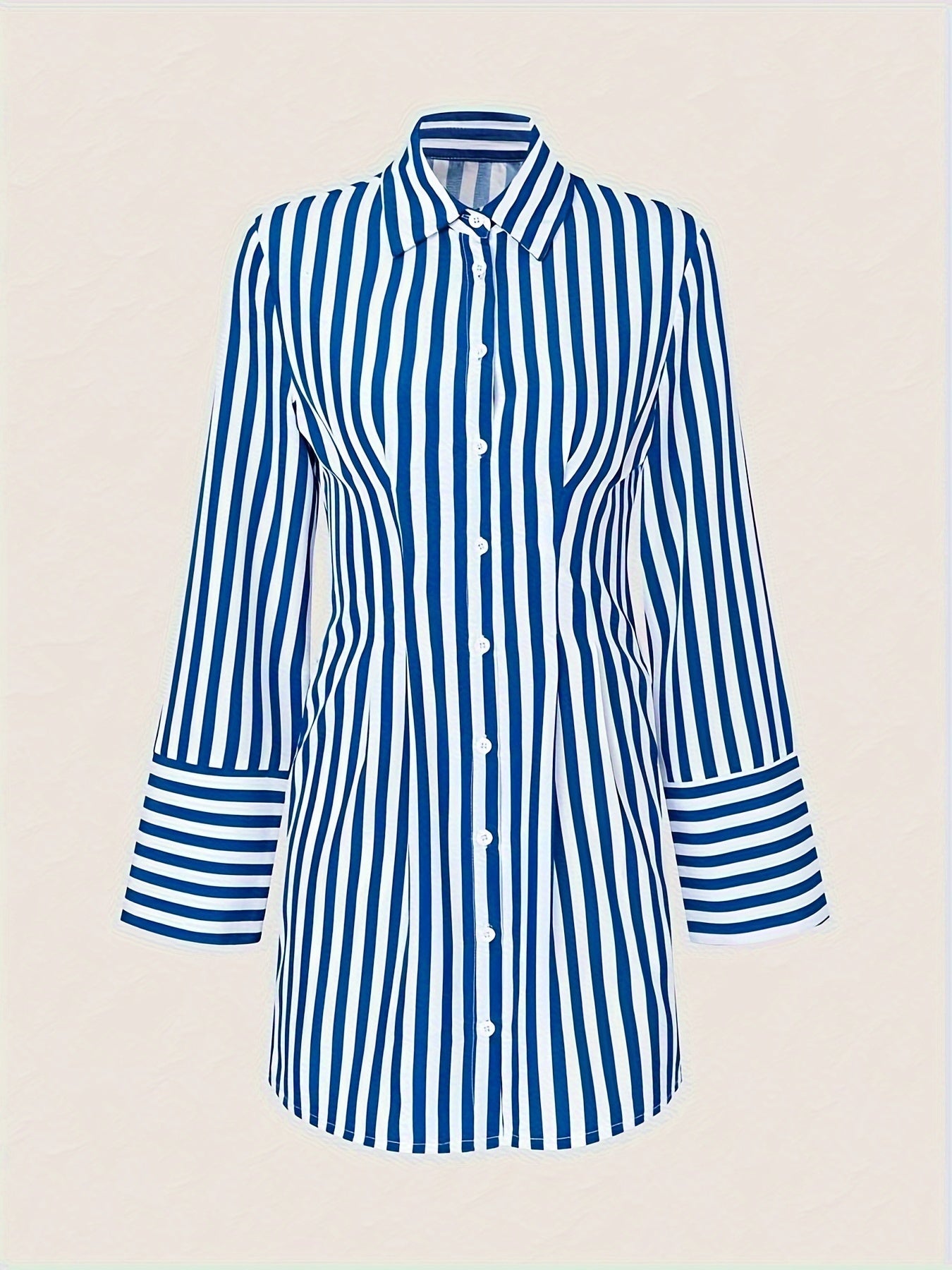 Chic Striped Shirt Dress with Side Pockets