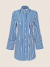 Chic Striped Shirt Dress with Side Pockets - MyEmpired