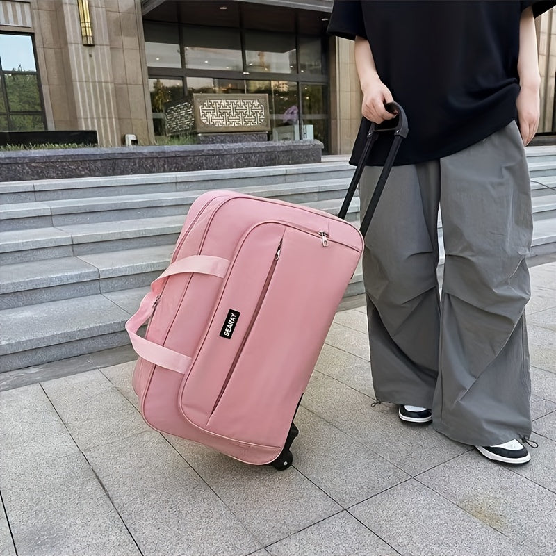 Spacious Foldable Canvas Travel Bag with Telescopic Handle - Perfect for Business Trips & Carry-On Luggage, Easy Pack Design, Available in Pink/Purple/Blue/Black