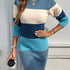 Color Block Crew Neck Dress, Elegant Long Sleeve Knitted Dress For Spring & Fall, Women&