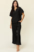 Double Take Full Size Texture Half Zip Short Sleeve Top and Pants Set - MyEmpired
