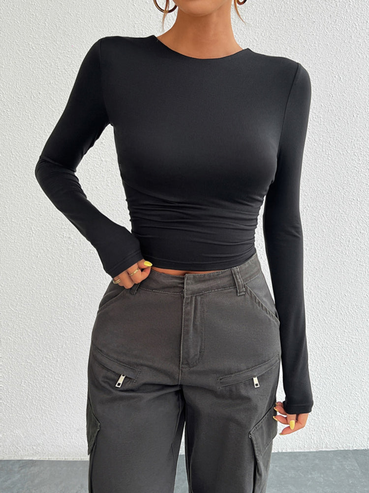 Devine Backless Round Neck Long Sleeve T-Shirt - MyEmpired
