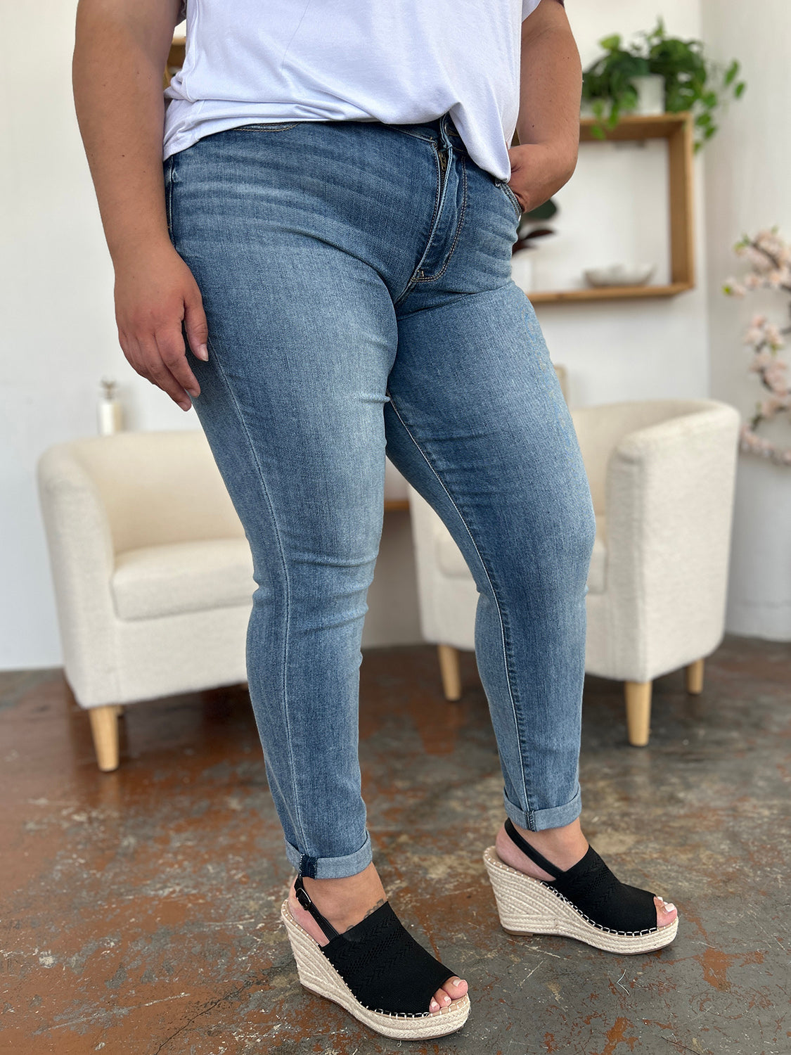 Judy Blue Full Size Cuffed Hem Slim Jeans - MyEmpired