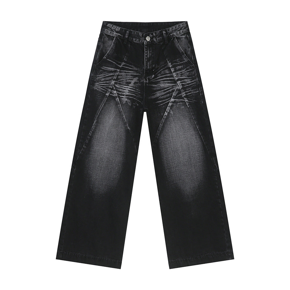 Washed Cat Whisker Straight Leg Jeans - MyEmpired