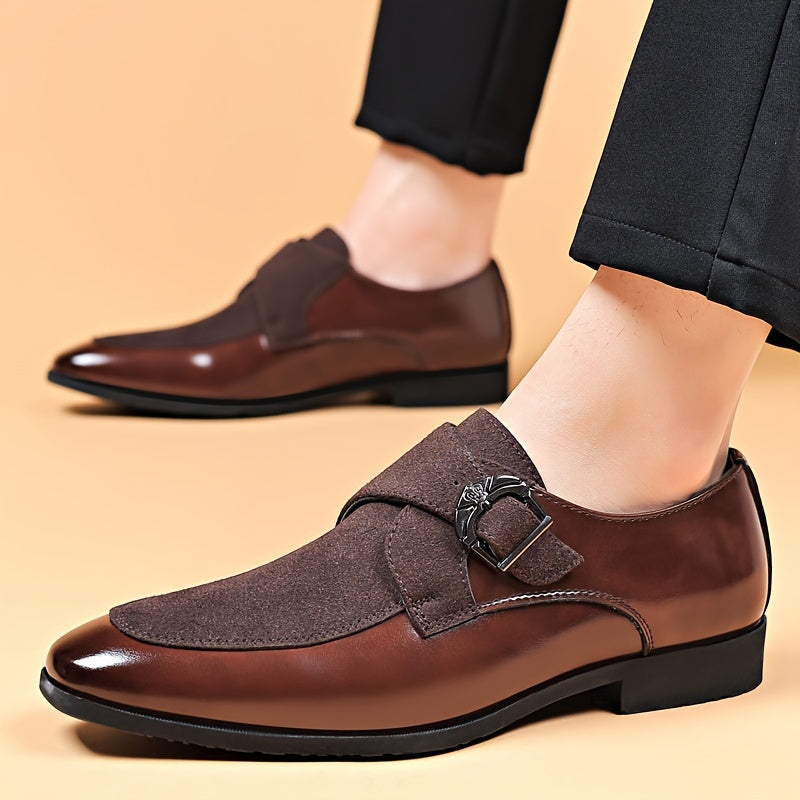 Plus Size Men's Vintage Old School Style Monk Shoes With Adjustable Buckle Straps, Comfy Non Slip Rubber Sole Durable Dress Shoes, Men's Business Footwear