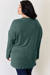 Basic Bae Full Size Ribbed Half Button Long Sleeve High-Low T-Shirt - MyEmpired