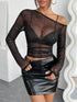 Mesh One Shoulder Long Sleeve Top - MyEmpired