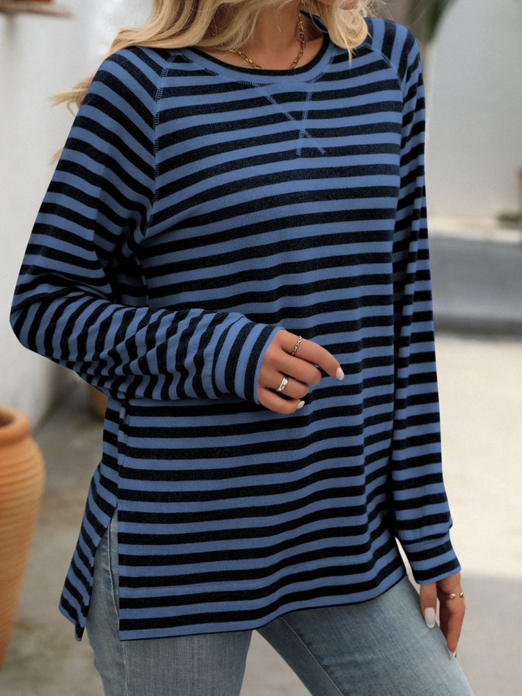 Mandy Striped Round Neck Long Sleeve T-Shirt - MyEmpired