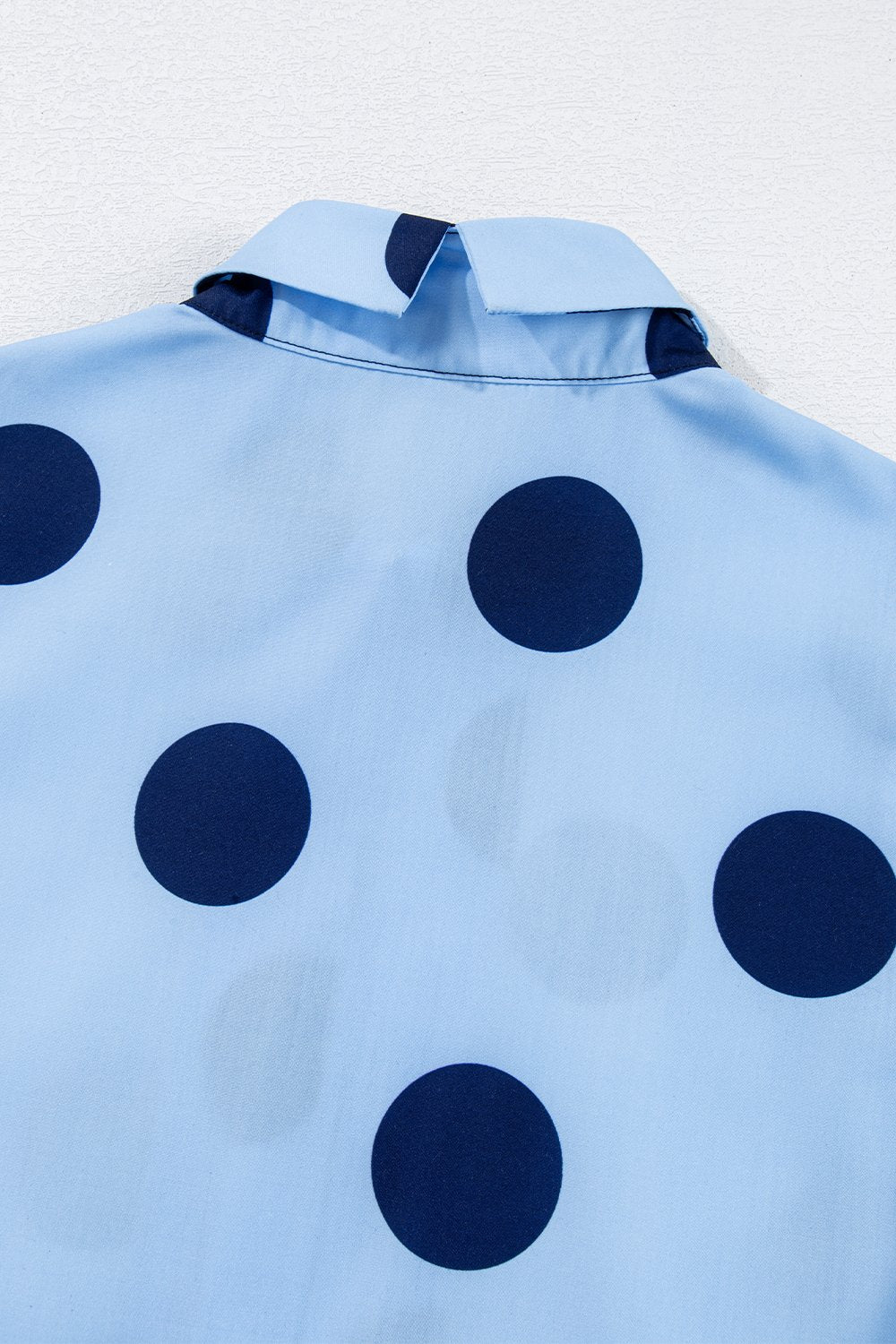 Polka Dot Print Ruffled Short Sleeve Buttoned Collared Blouse - MyEmpired