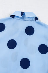 Polka Dot Print Ruffled Short Sleeve Buttoned Collared Blouse - MyEmpired