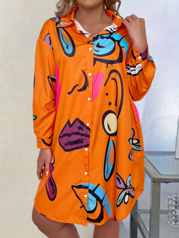 Abstract Print Button Front Shirt Dress - MyEmpired