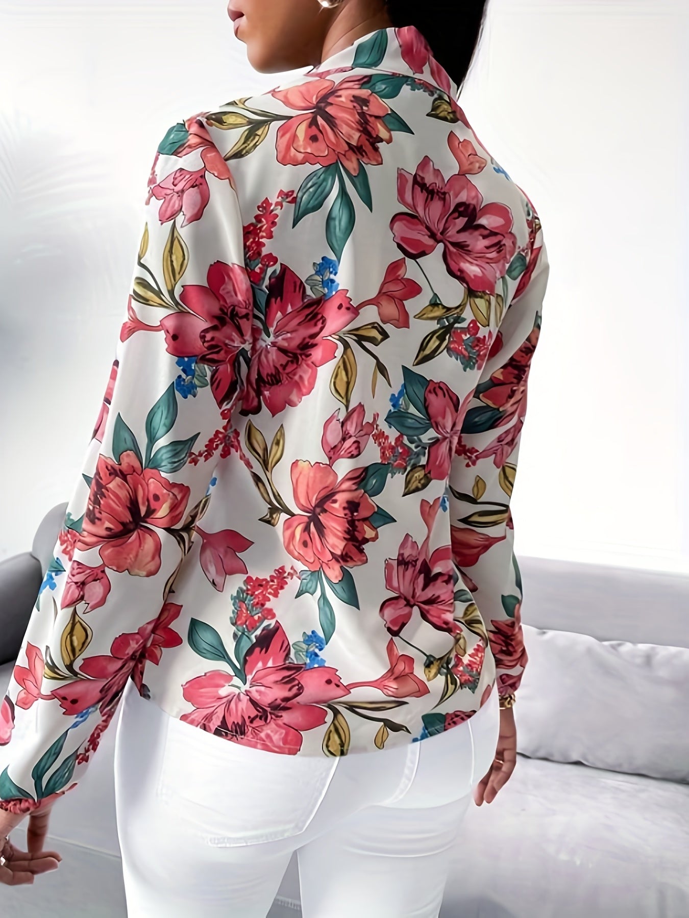 Floral Print Tie Neck Blouse