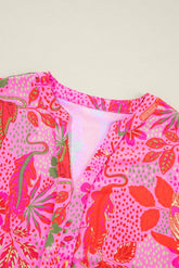 Printed Notched Short Sleeve Top - MyEmpired