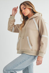 Aemi + Co Lace Detail Drawstring Hoodie with Kangaroo Pocket - MyEmpired