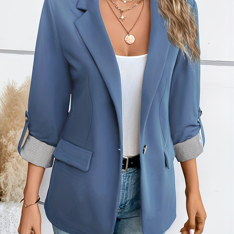 Notched Collar Button Front Blazer, Elegant Long Sleeve Blazer For Office & Work, Women&