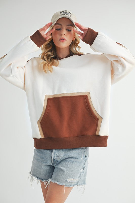Aemi + Co Color Block Kangaroo Pocketed Hoodie - MyEmpired