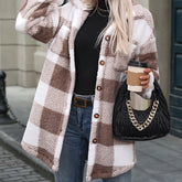 Plaid Pattern Button Front Fuzzy Coat, Elegant Long Sleeve Thermal Outerwear For Fall & Winter, Women&