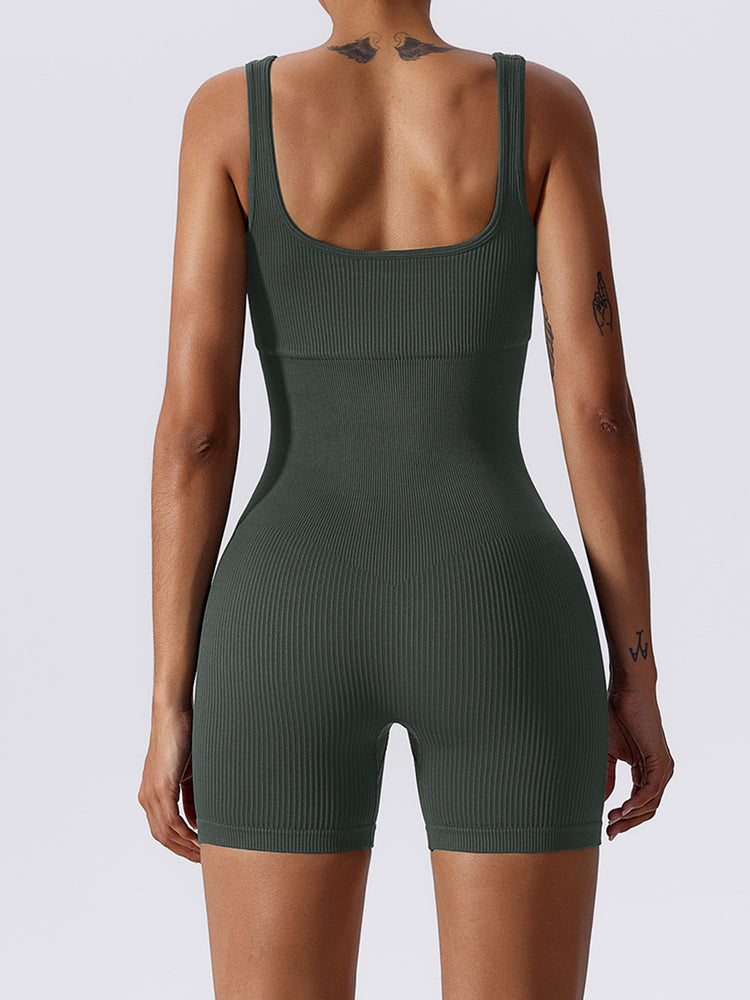 Basic Bae Ribbed Sleeveless Active Romper - MyEmpired