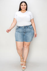 Judy Blue Full Size High Waist Raw Hem Denim Shorts - MyEmpired