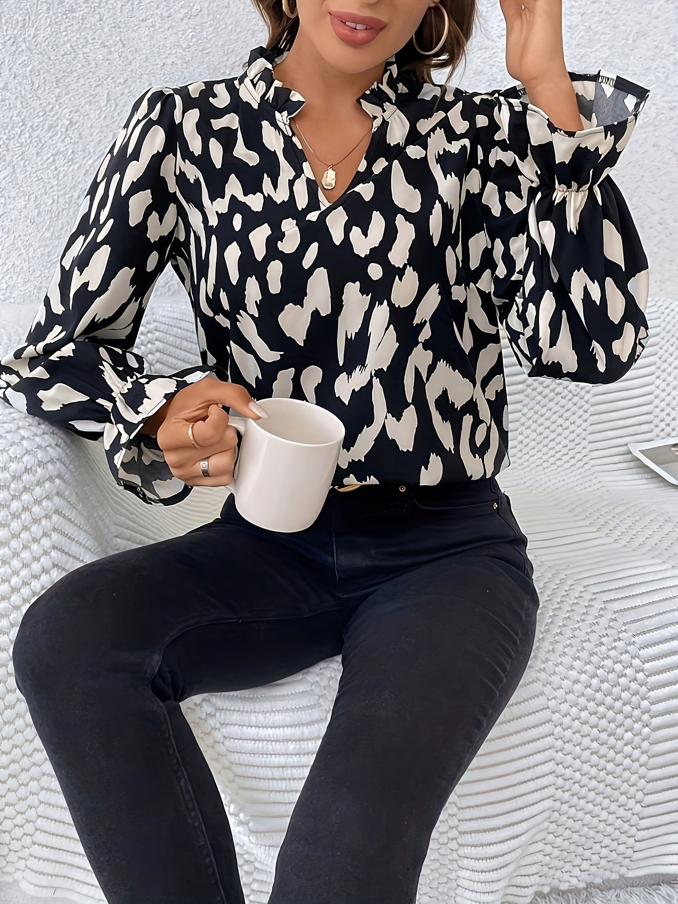 Leopard Print Notch Neck Blouse - MyEmpired