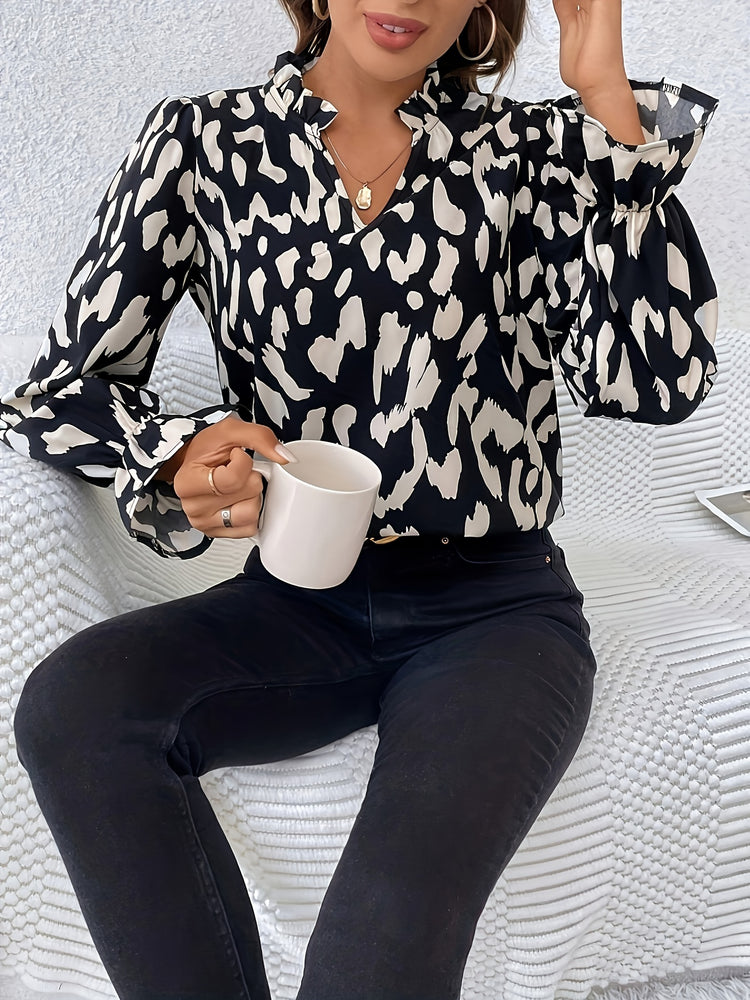 Leopard Print Notch Neck Blouse - MyEmpired