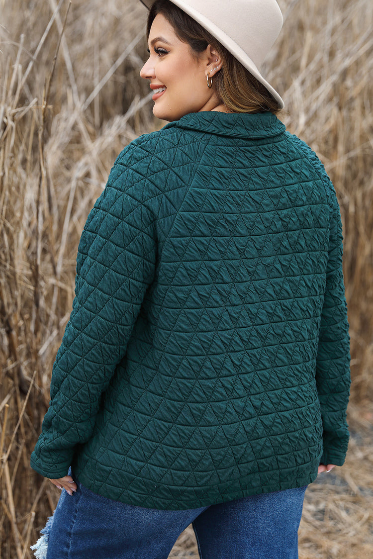 Plus Size Quarter Snap Quilted Sweatshirt - MyEmpired