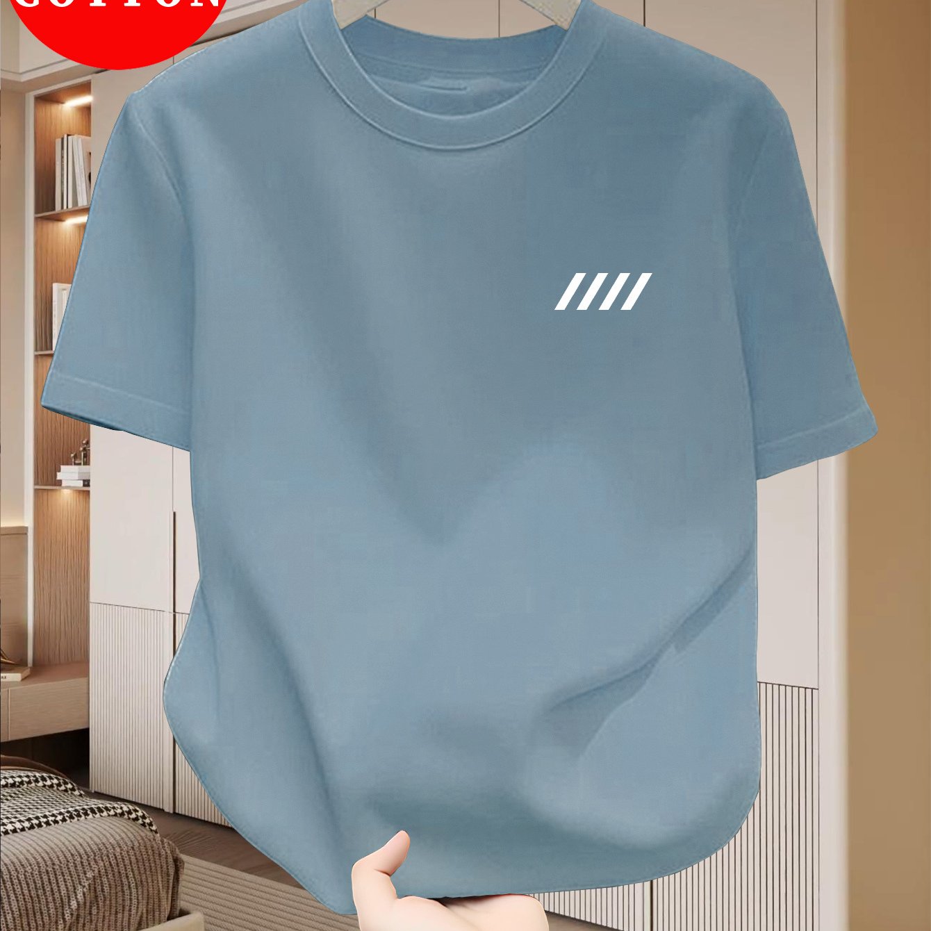 Men's 100% Cotton T-Shirt, Simple Print Design, Basic Cotton Top for Men, Suitable for Daily Summer Wear