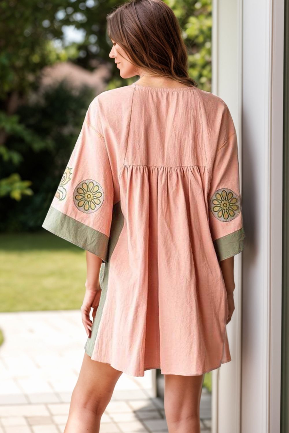 Printed V-Neck Three-Quarter Sleeve Mini Dress - MyEmpired