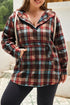 Plus Size Drawstring Plaid Quarter Button Hoodie - MyEmpired